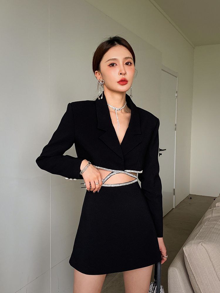 Black Coat Crystal Dress Design - JQ Atelier